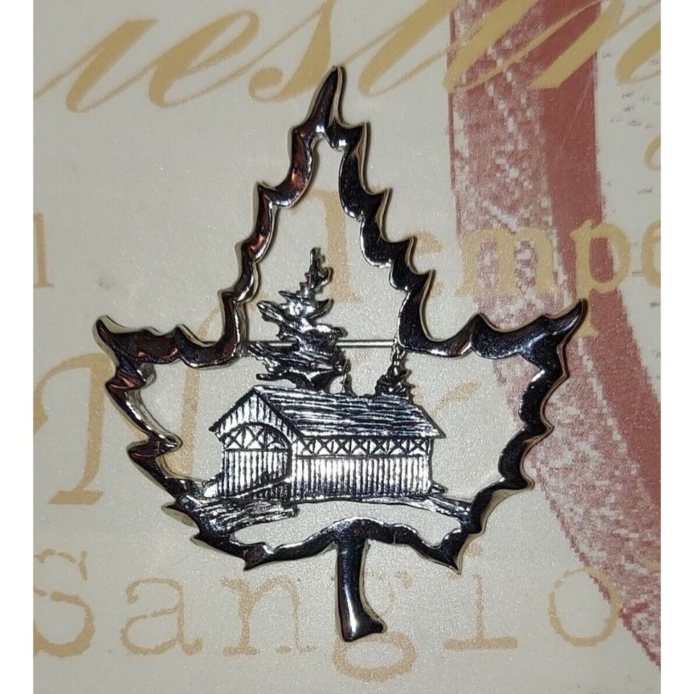 Vintage BSK Maple Leaf Silver Tone Brooch Pin Textured + Gift Bag 2.5"